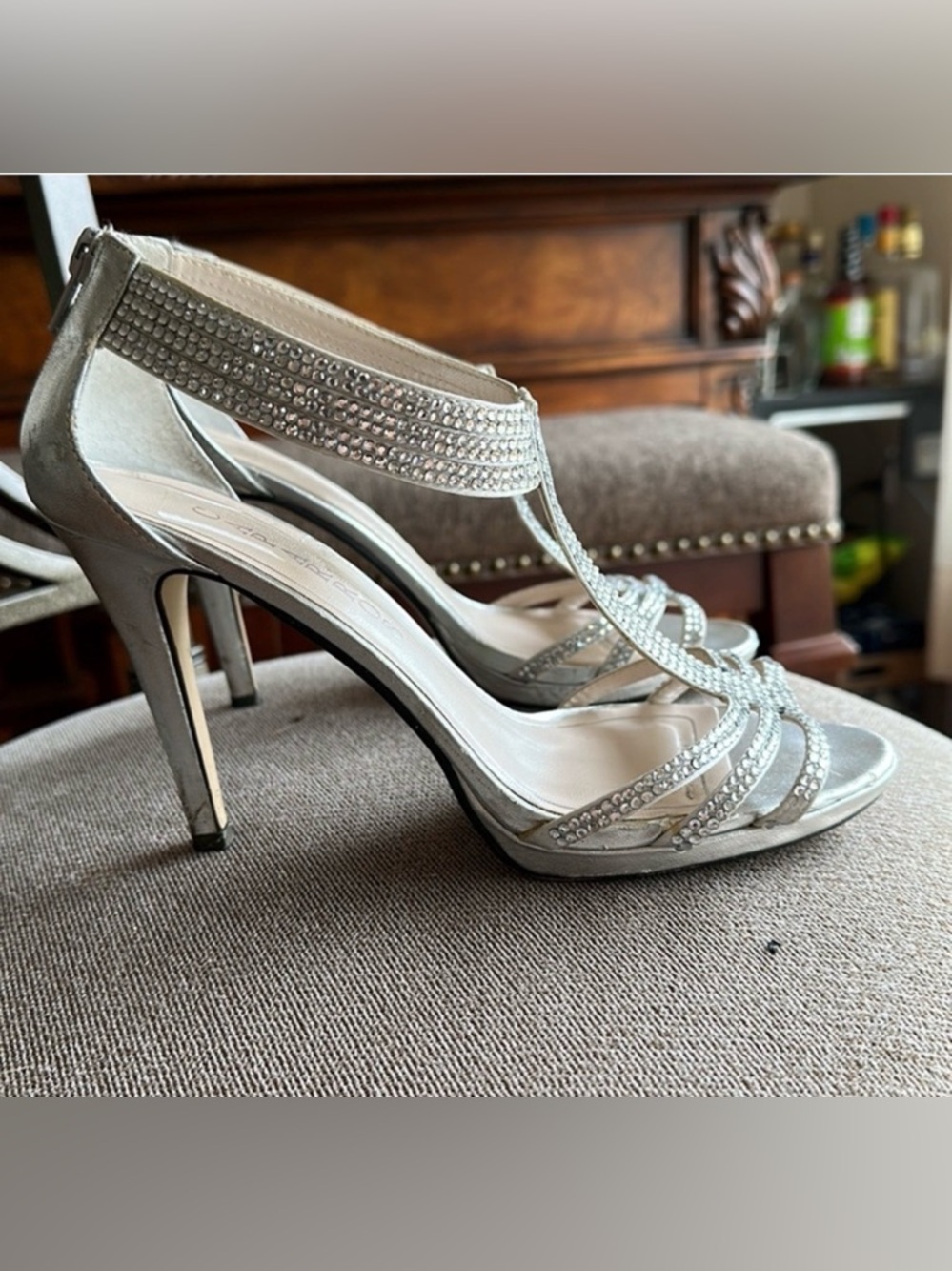 Caparros Silver Strappy Heels with stones
